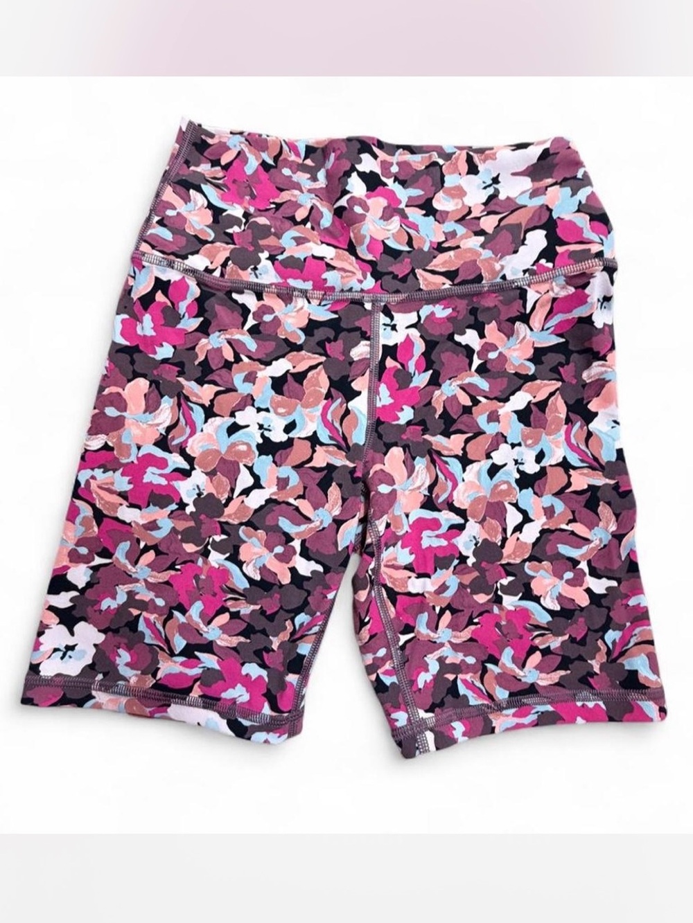 Athleta Transcend 7” Bike Shorts Small Floral Pink Purple Black